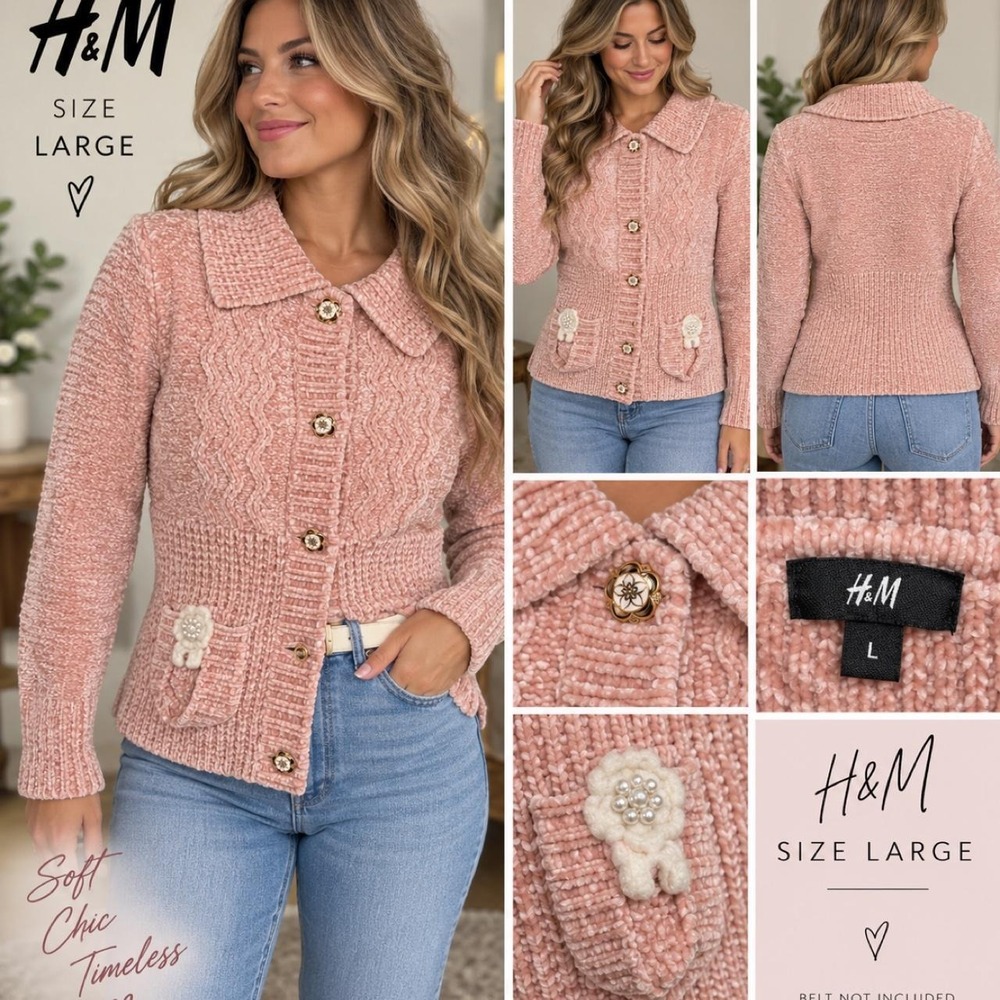 🌸 H&M Pink Textured Cardigan — Size Large